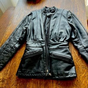 Small black leather motorcycle jacket bought in UK